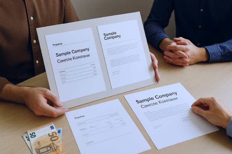 Founder and designer aligning Latin and Cyrillic spellings of a Bulgarian company name for brand consistency.