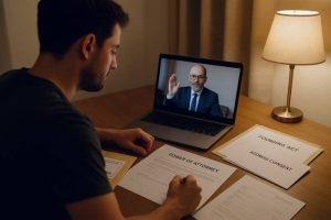 Founder signing a Power of Attorney during a video call with a remote notary to register a Bulgarian company.