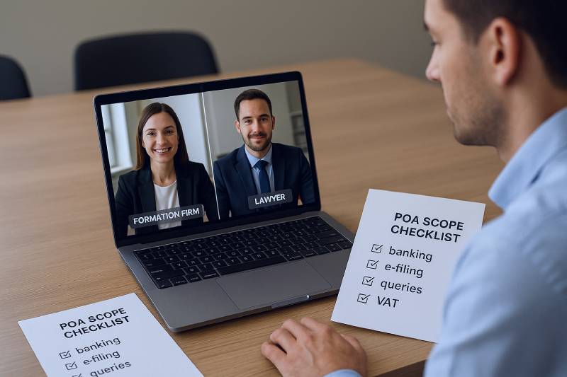Founder comparing a formation firm and a lawyer to choose the right attorney-in-fact under a Power of Attorney.