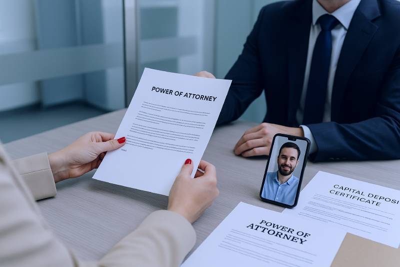 Local representative using a Power of Attorney at the bank to open a capital account for a remote founder.