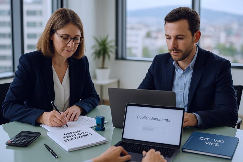Director and accountants sign annual financial statements before publishing the accounts for Bulgarian compliance.